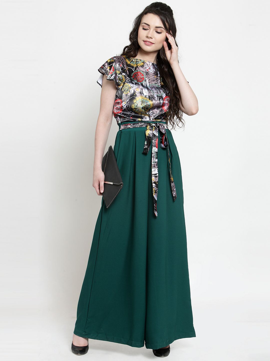 Just Wow Green Women Printed Basic Jumpsuit Price in India