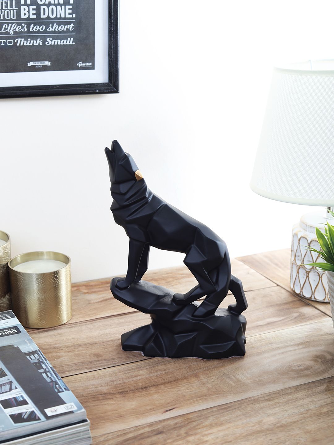 OddCroft Black Resin Wolf Sculpture Price in India