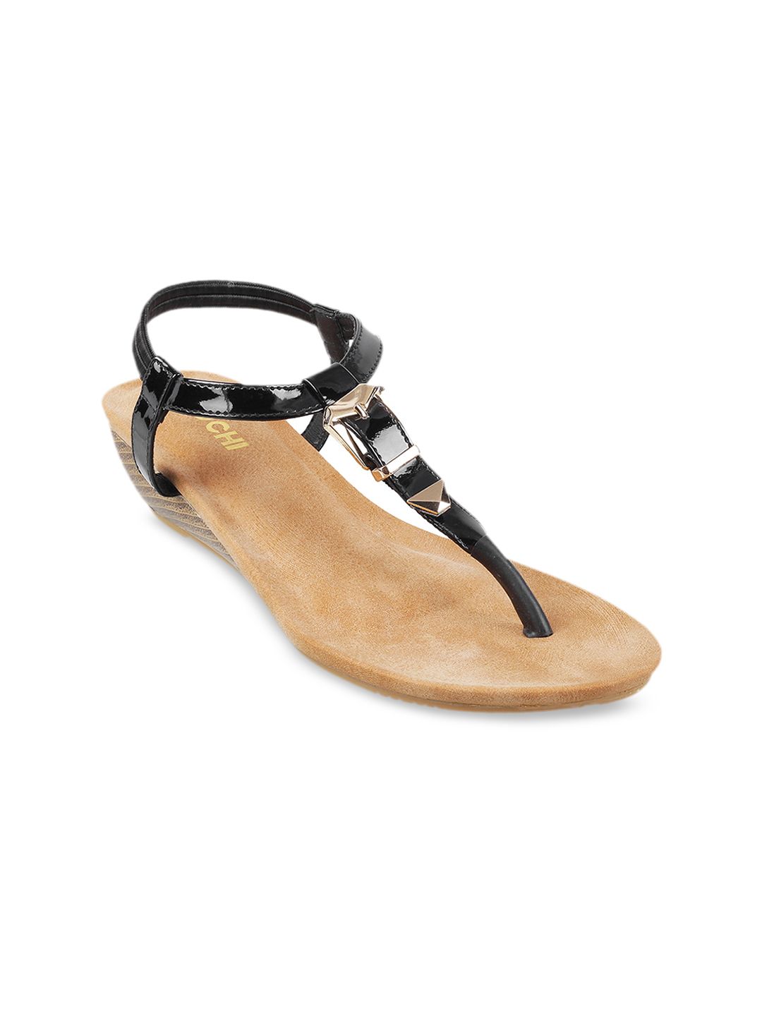 Mochi Women Black Solid Sandals Price in India