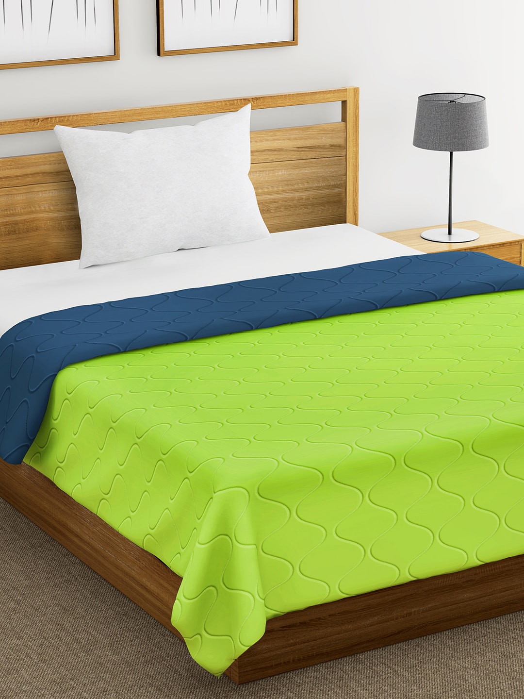 Divine Casa Lime Green & Navy Quilted Mild Winter 150 GSM Reversible Single Bed Comforter Price in India