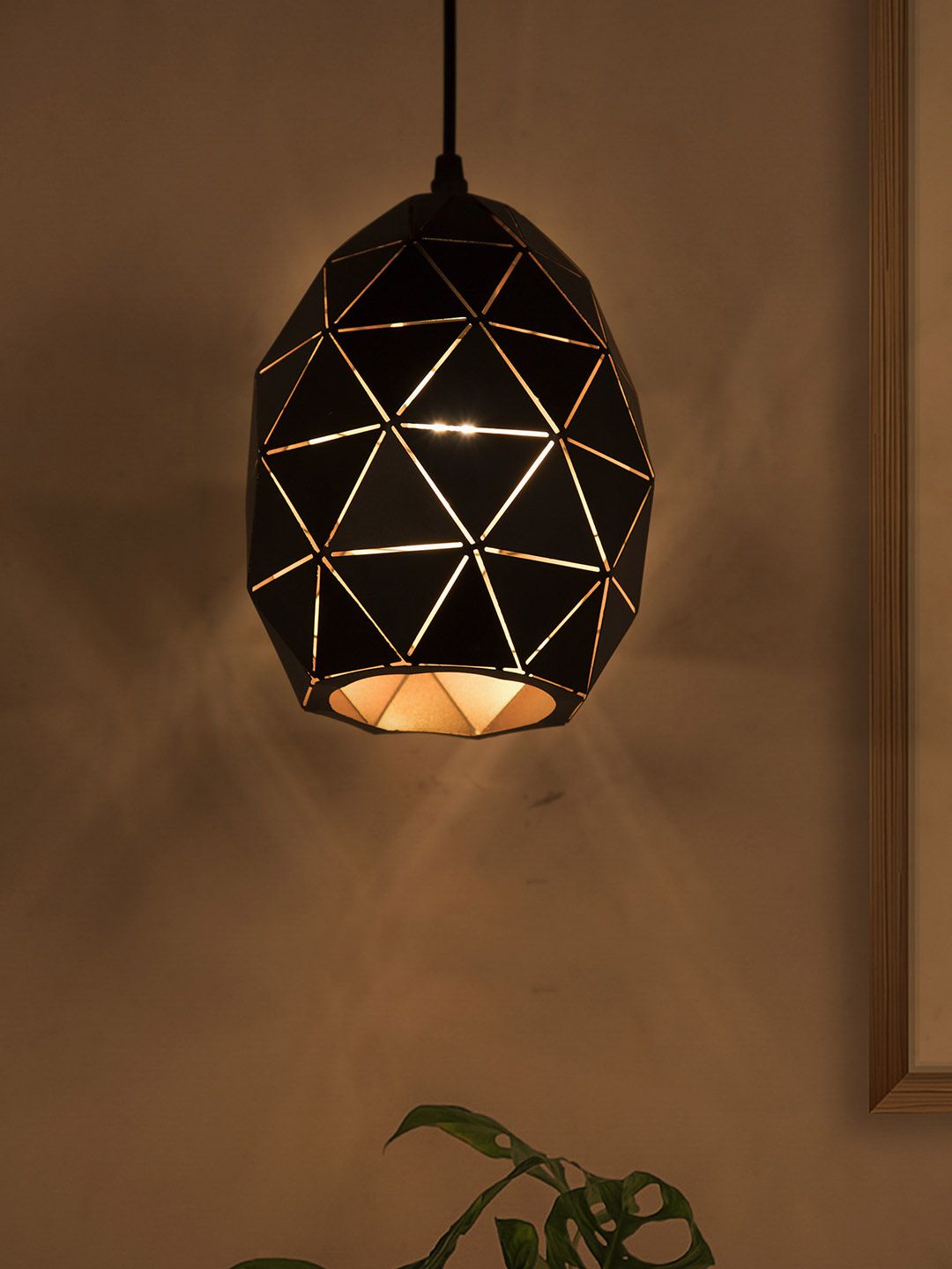 Fos Lighting Black Textured Geometric Shaped Hanging Lamp Price in India