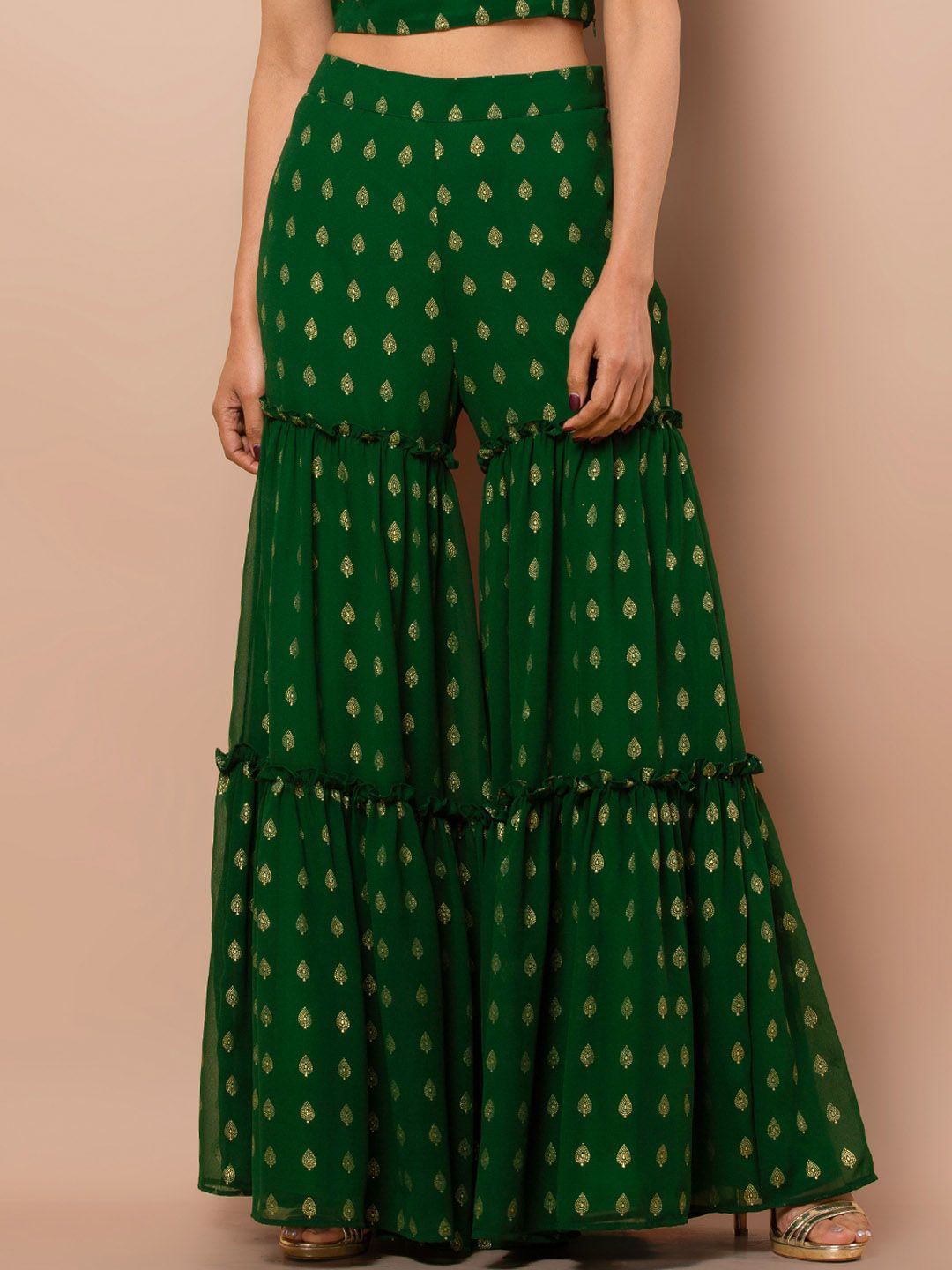 INDYA Women Green Embellished Flared Palazzos Price in India