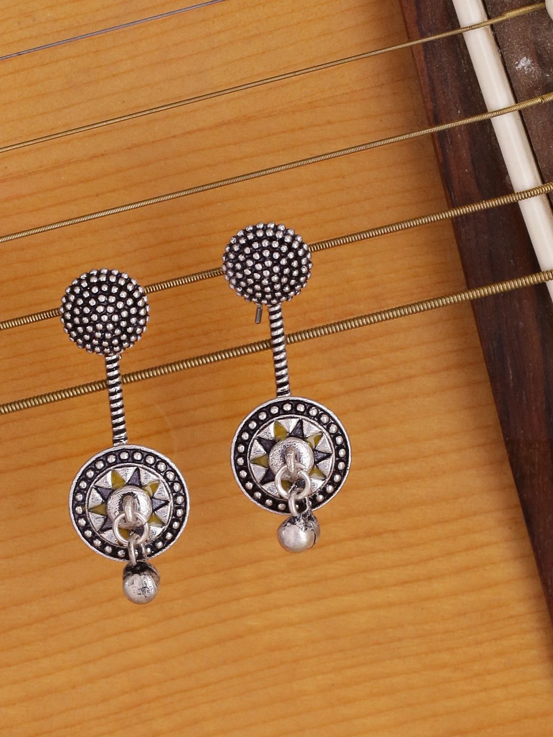 Studio Voylla Silver-Toned Drop Earrings Price in India