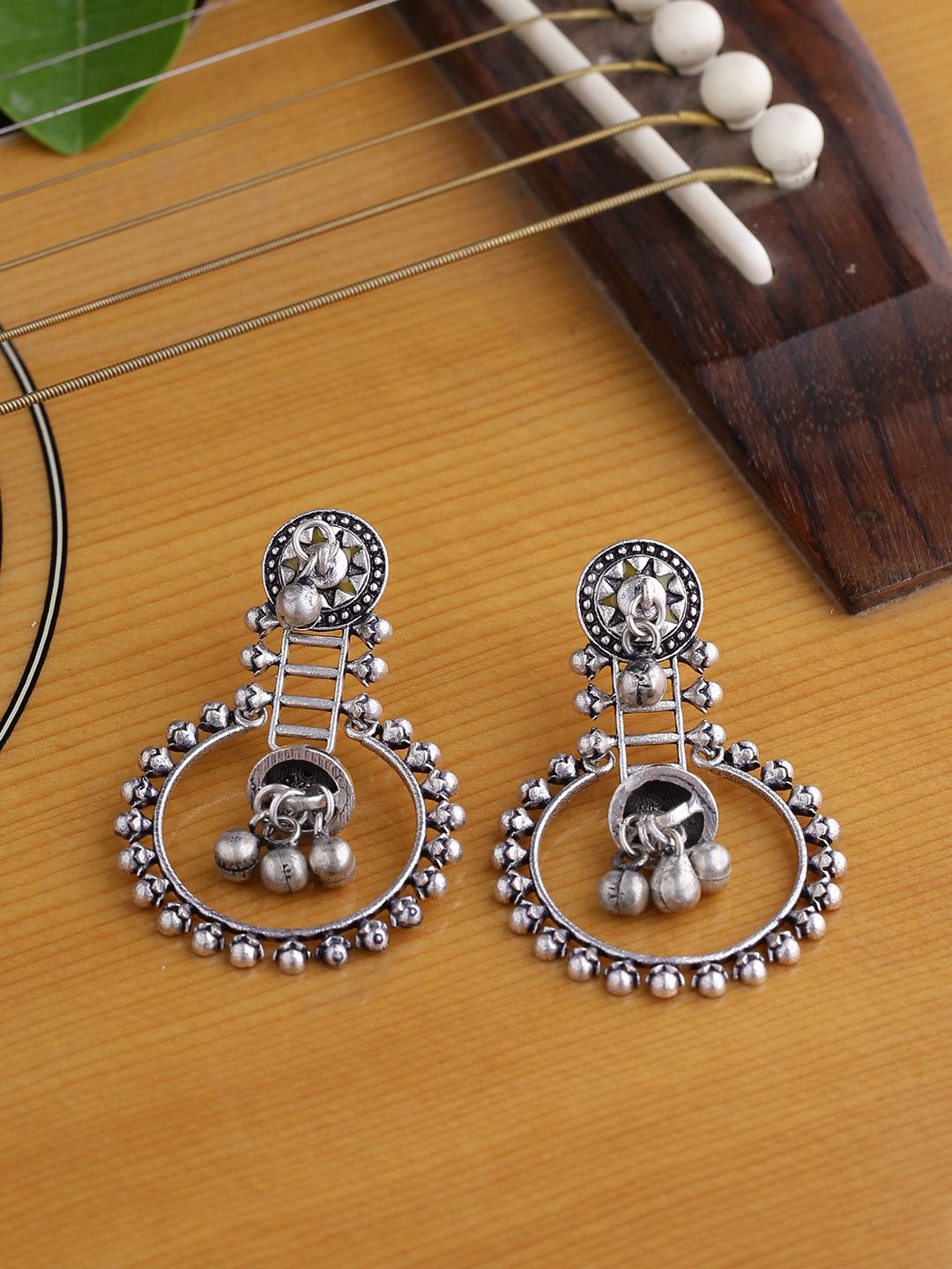 Studio Voylla Silver-Toned Silver-Plated Contemporary Drop Earrings Price in India