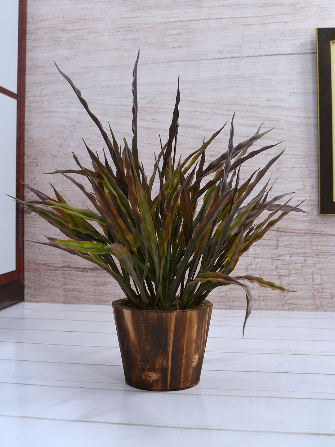 Fancy Mart Brown & Green Artificial Bamboo Grass With Wooden Pot Price in India