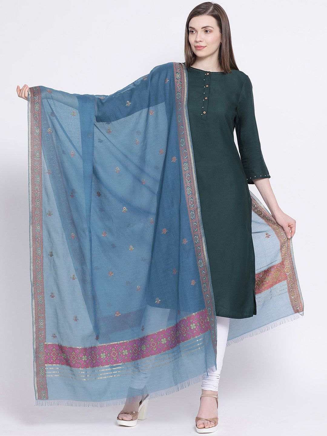 SHINGORA Blue Woven Design Antimicrobial Dupatta Price in India