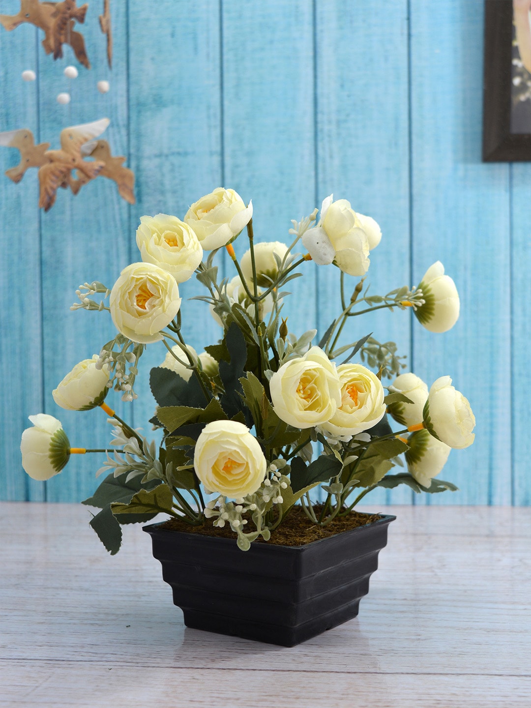 Fancy Mart Off-White & Green Artificial Tree Peony With Pot Price in India