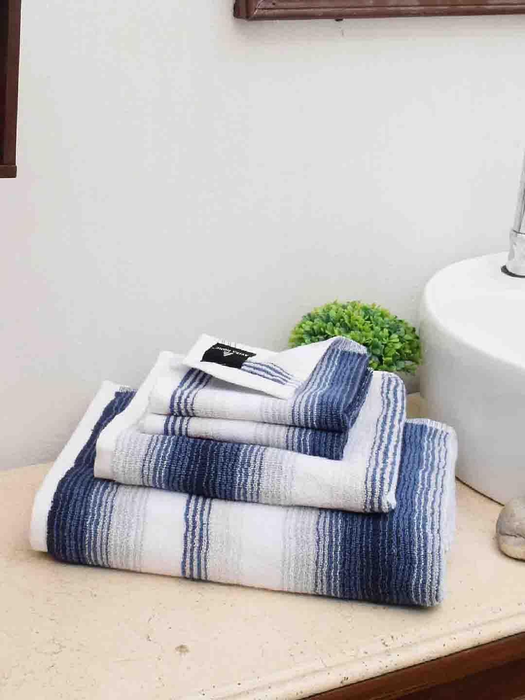 Avira Home Set of 4 Navy Blue & White 600 GSM Towels Price in India