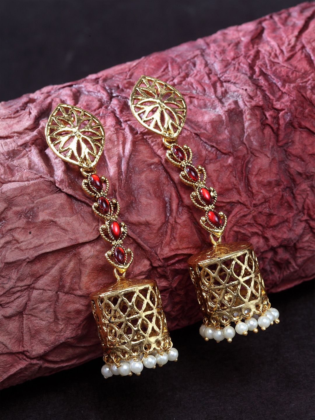 Priyaasi Gold-Toned Dome Shaped Jhumkas Price in India