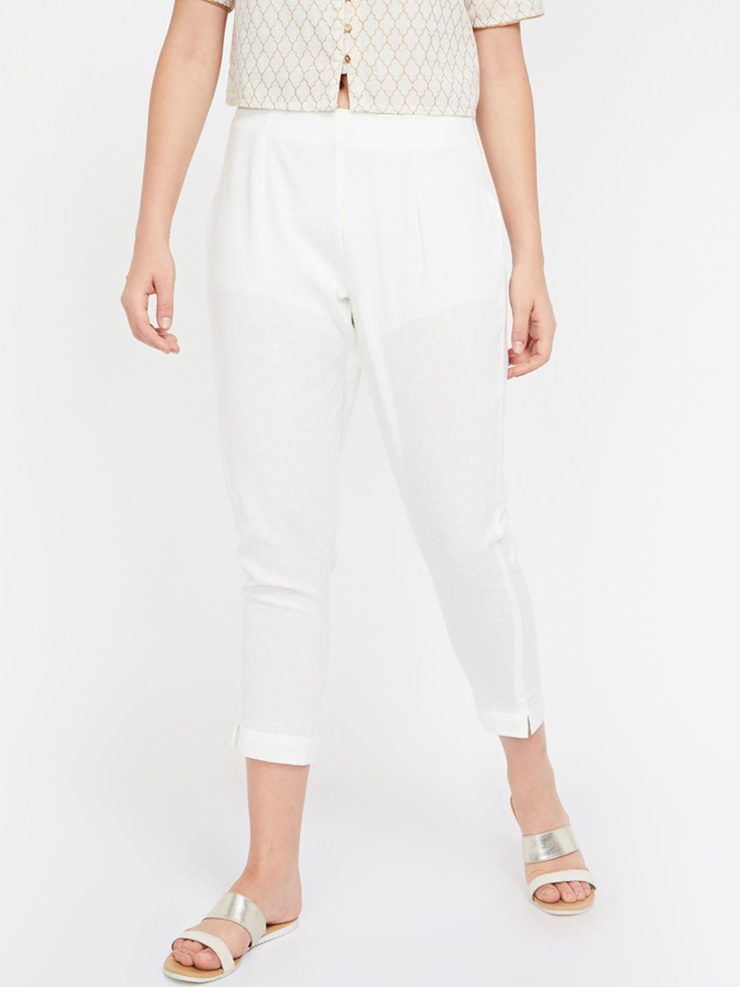 Melange by Lifestyle Women White Regular Fit Solid Regular Trousers Price in India