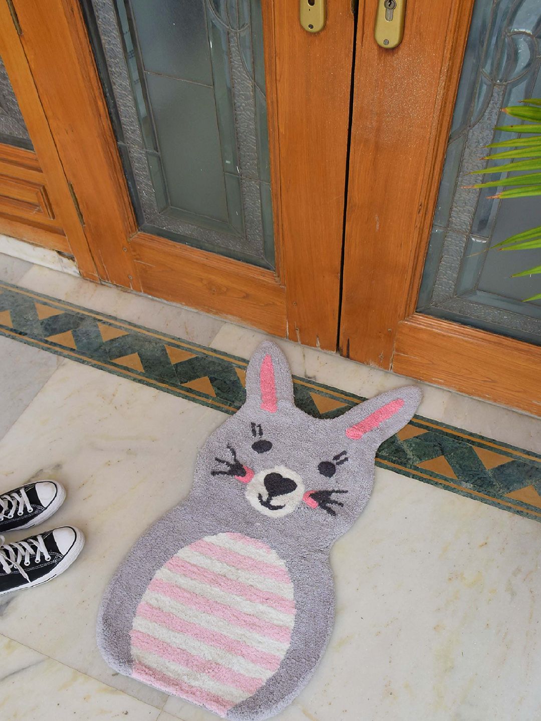 Avira Home Grey and Pink Bunny Shaped Doormat Price in India