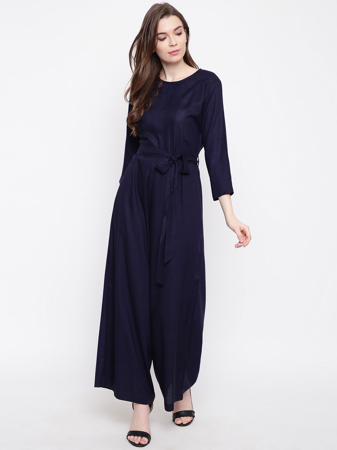 FABNEST Women Navy Blue Solid Basic Jumpsuit Price in India