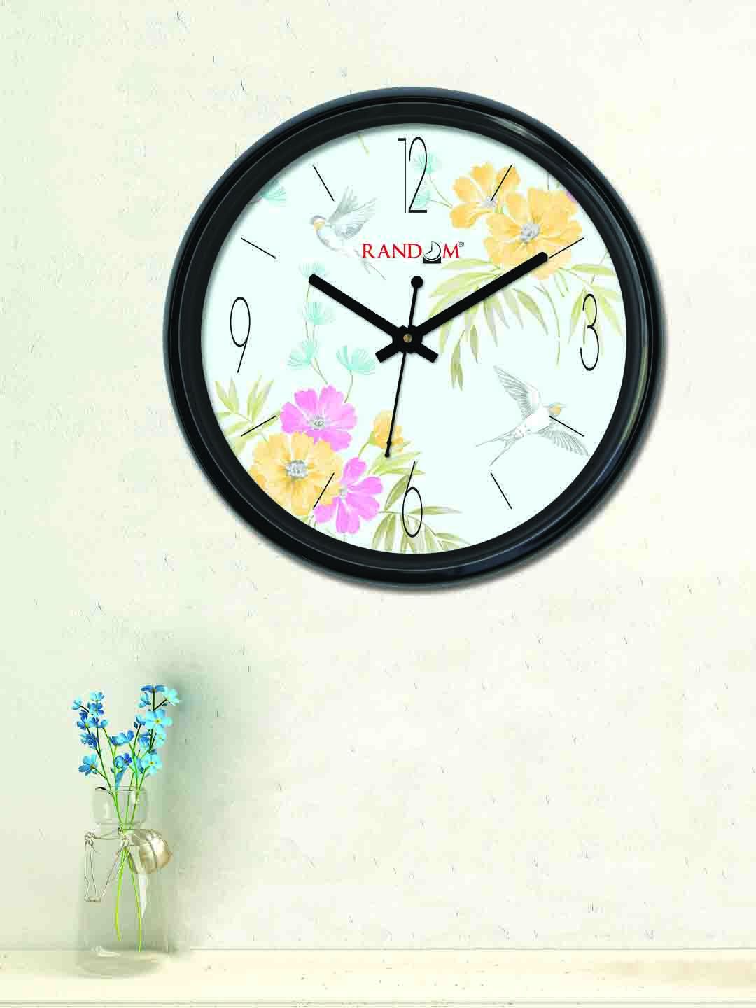 RANDOM Sea Green & Yellow Round Printed 30cm Analogue Wall Clock Price in India