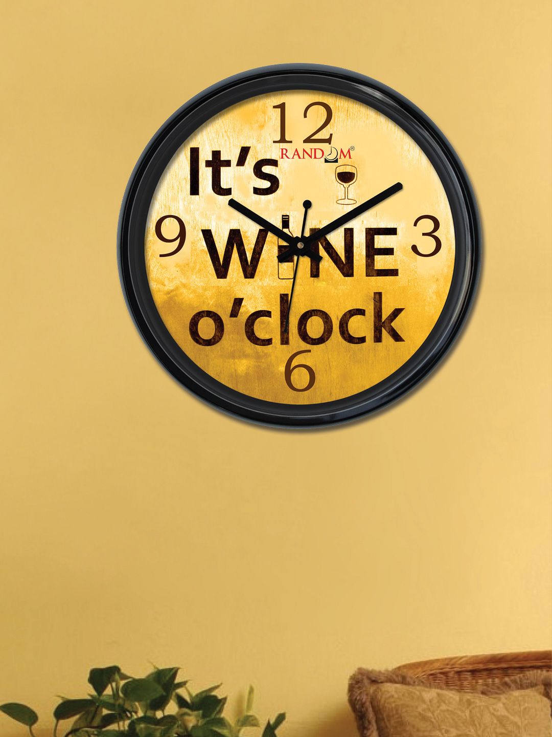 RANDOM Mustard & Black Round Printed Analogue Wall Clock Price in India