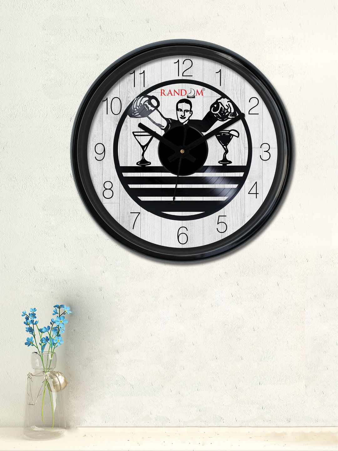 RANDOM Off-White & Black Round Printed 30 cm Analogue Wall Clock Price in India