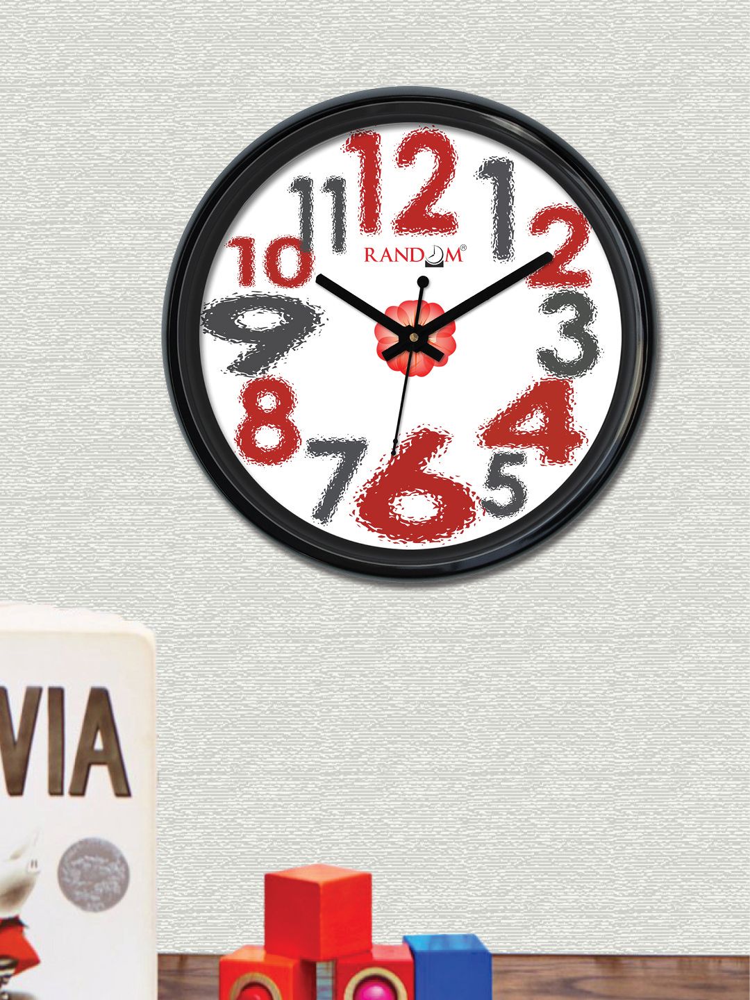 RANDOM Off-White & Red Round Printed 30cm Analogue Wall Clock Price in India