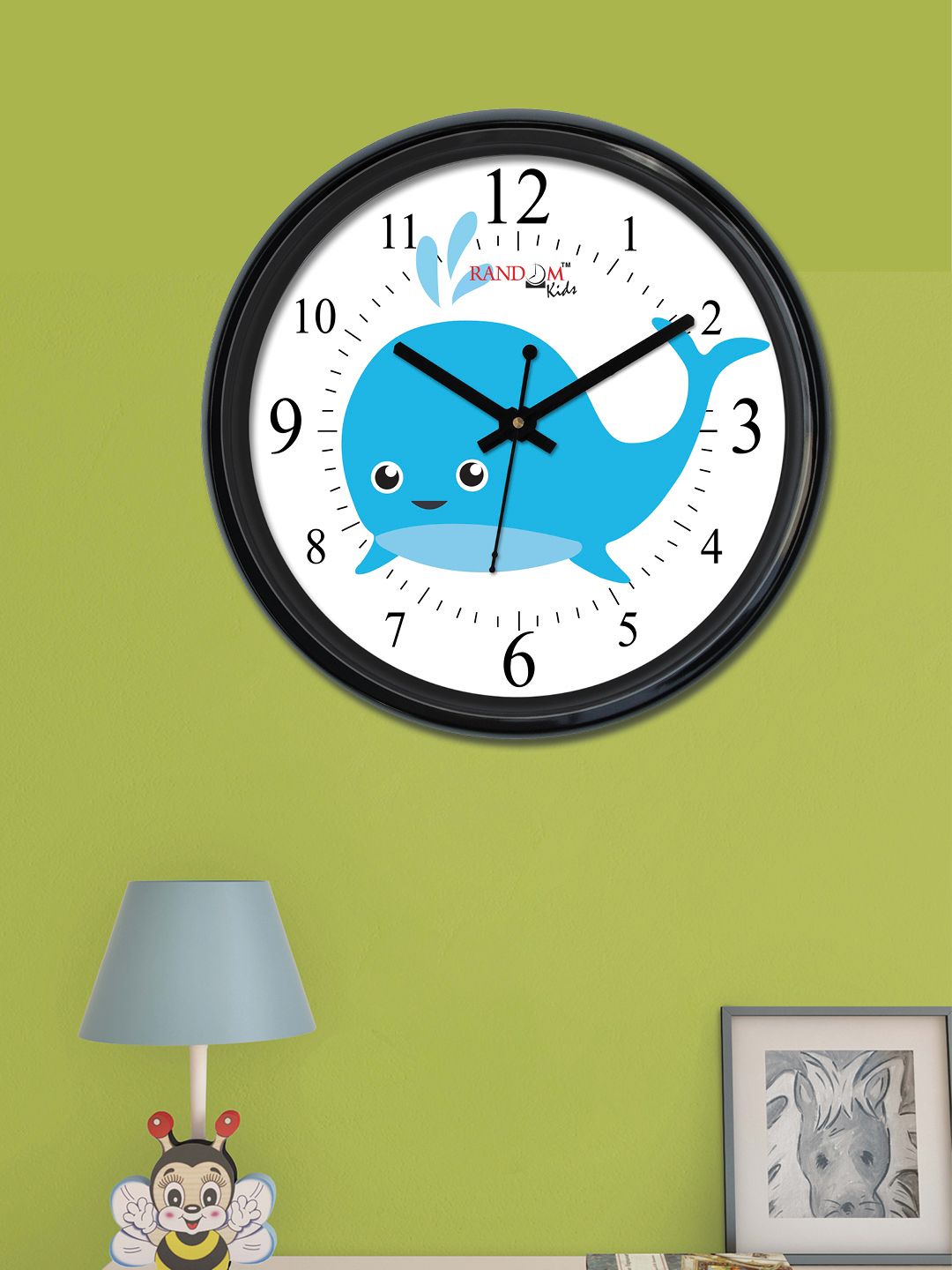 RANDOM Off-White & Turquoise Blue Round Printed 30 cm Analogue Wall Clock Price in India