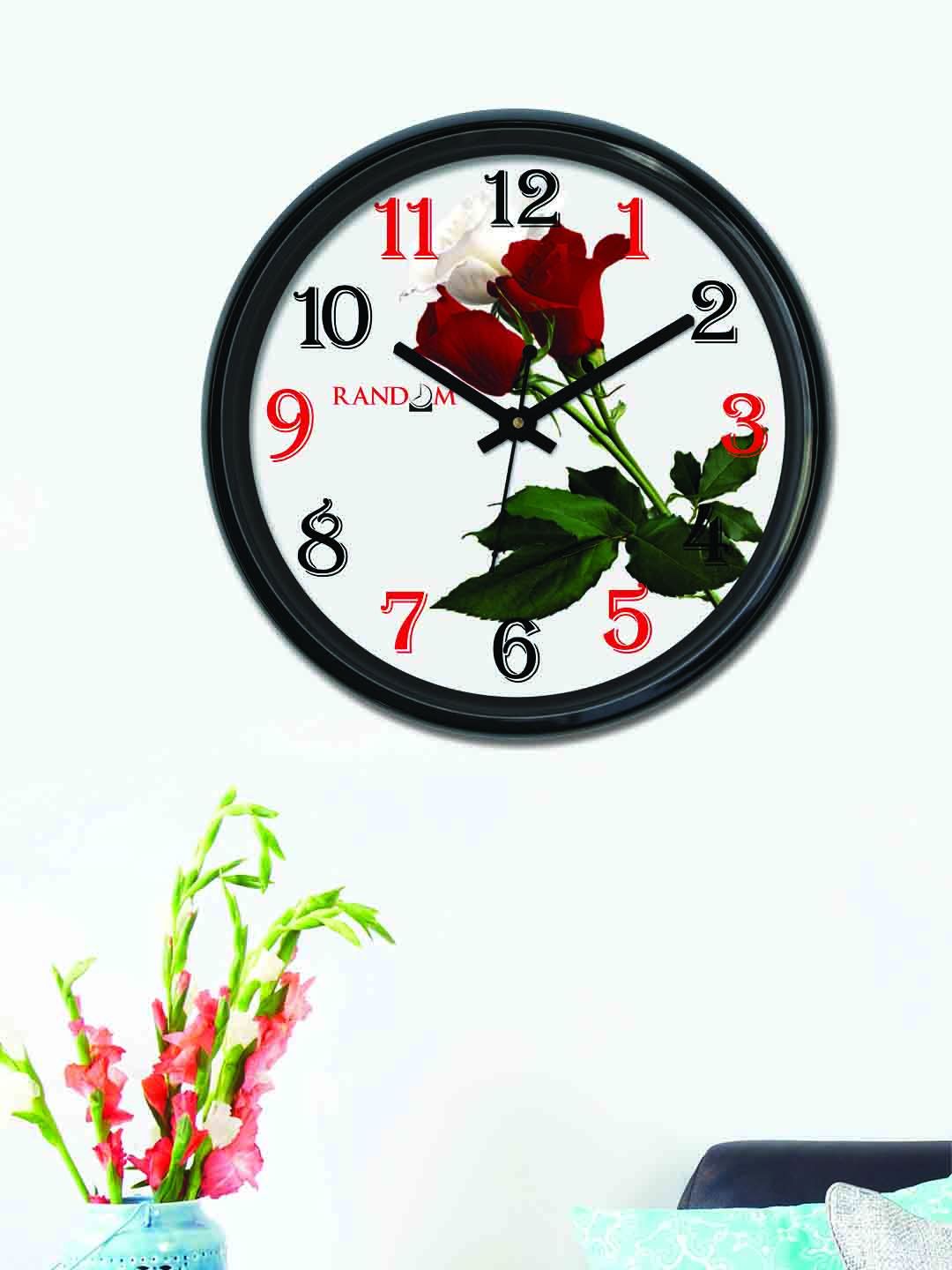 RANDOM Off-White & Red Round Printed Analogue Wall Clock Price in India