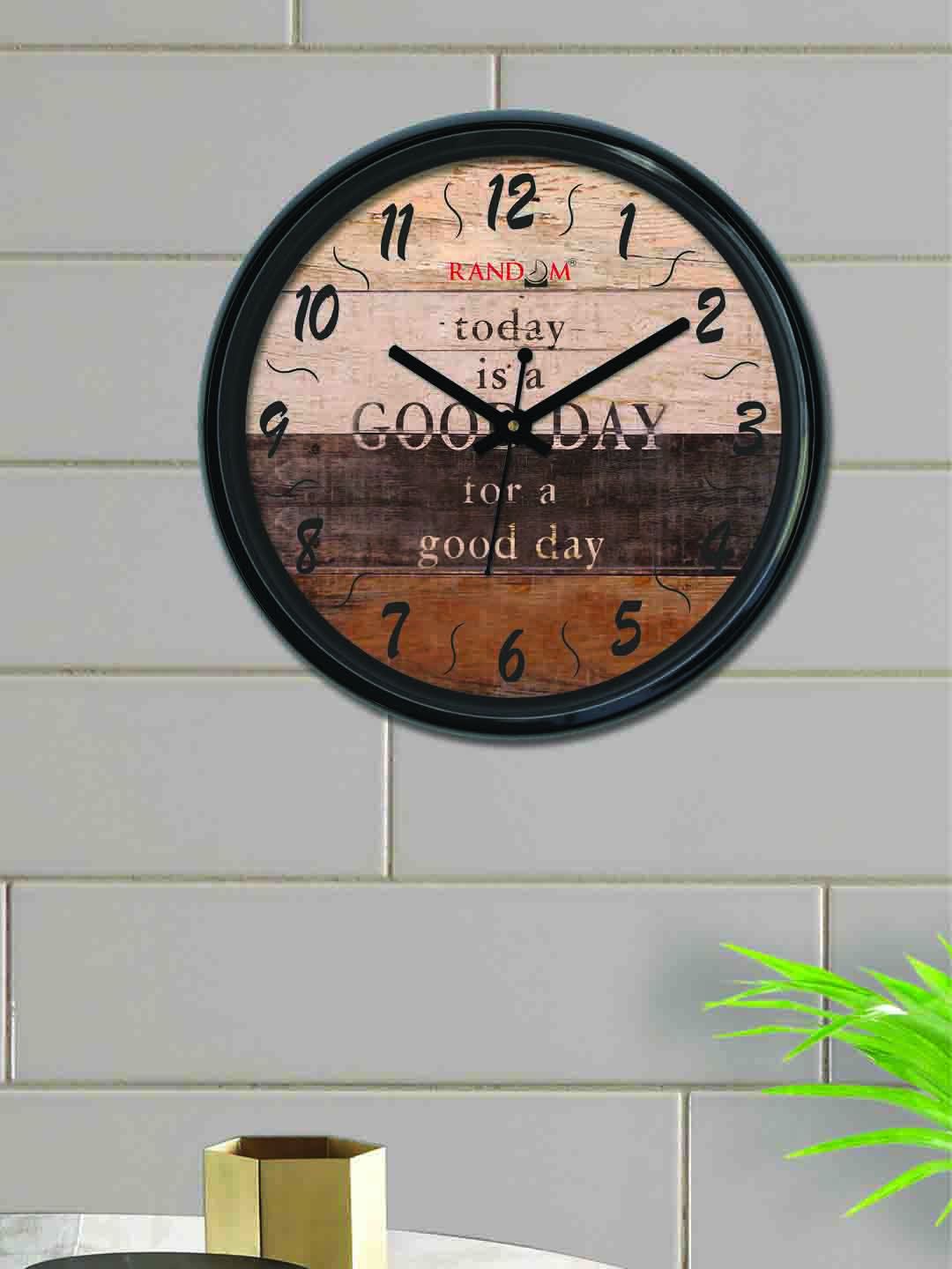 RANDOM Brown & Beige Round Printed 30cm Analogue Wall Clock Price in India