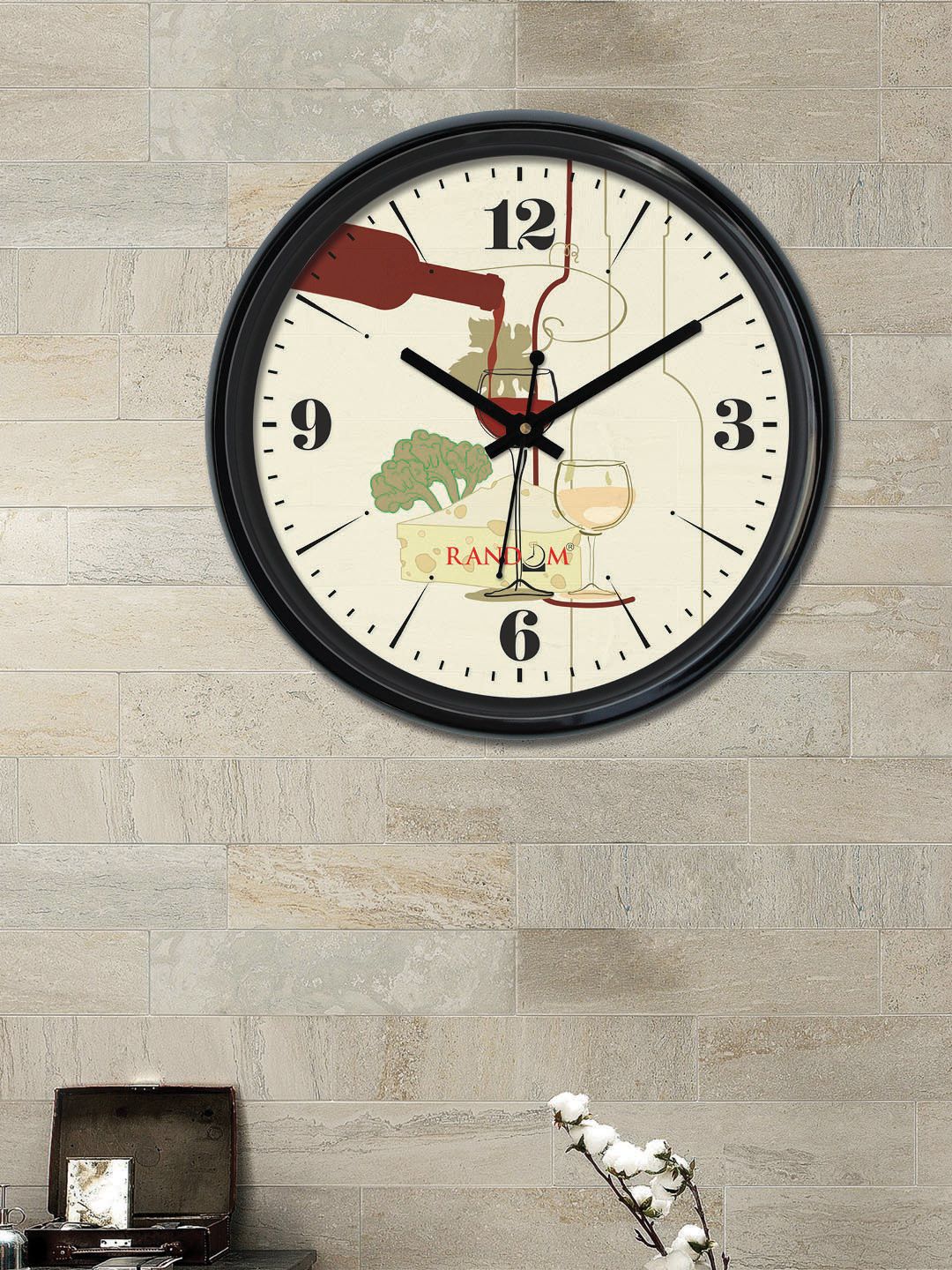 RANDOM Off-White & Coffee Brown Round Printed Analogue Wall Clock (30cm X 30cm X 2cm) Price in India
