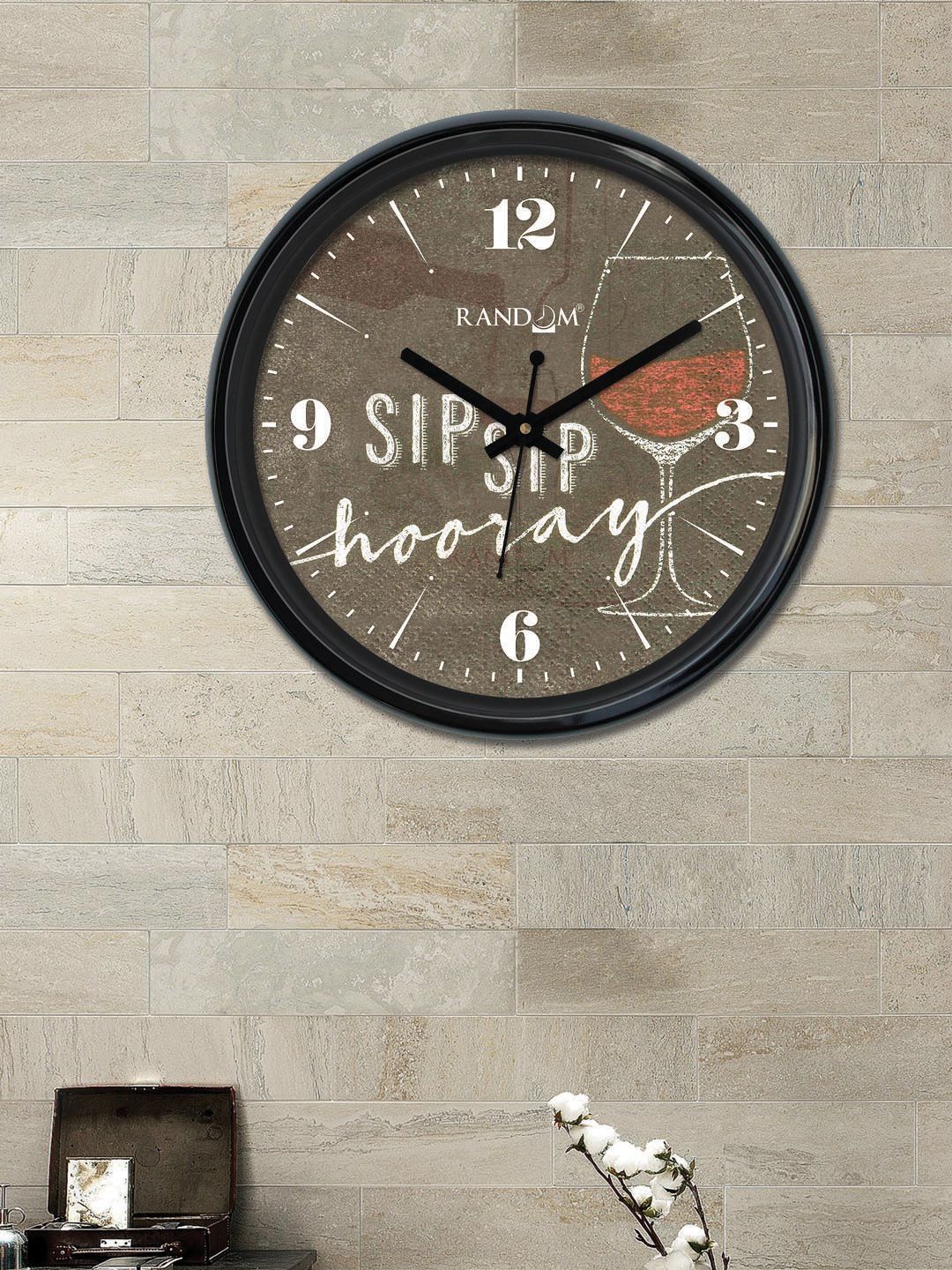 RANDOM Coffee Brown Round Printed Analogue Wall Clock (30cm X 30cm X 2cm) Price in India