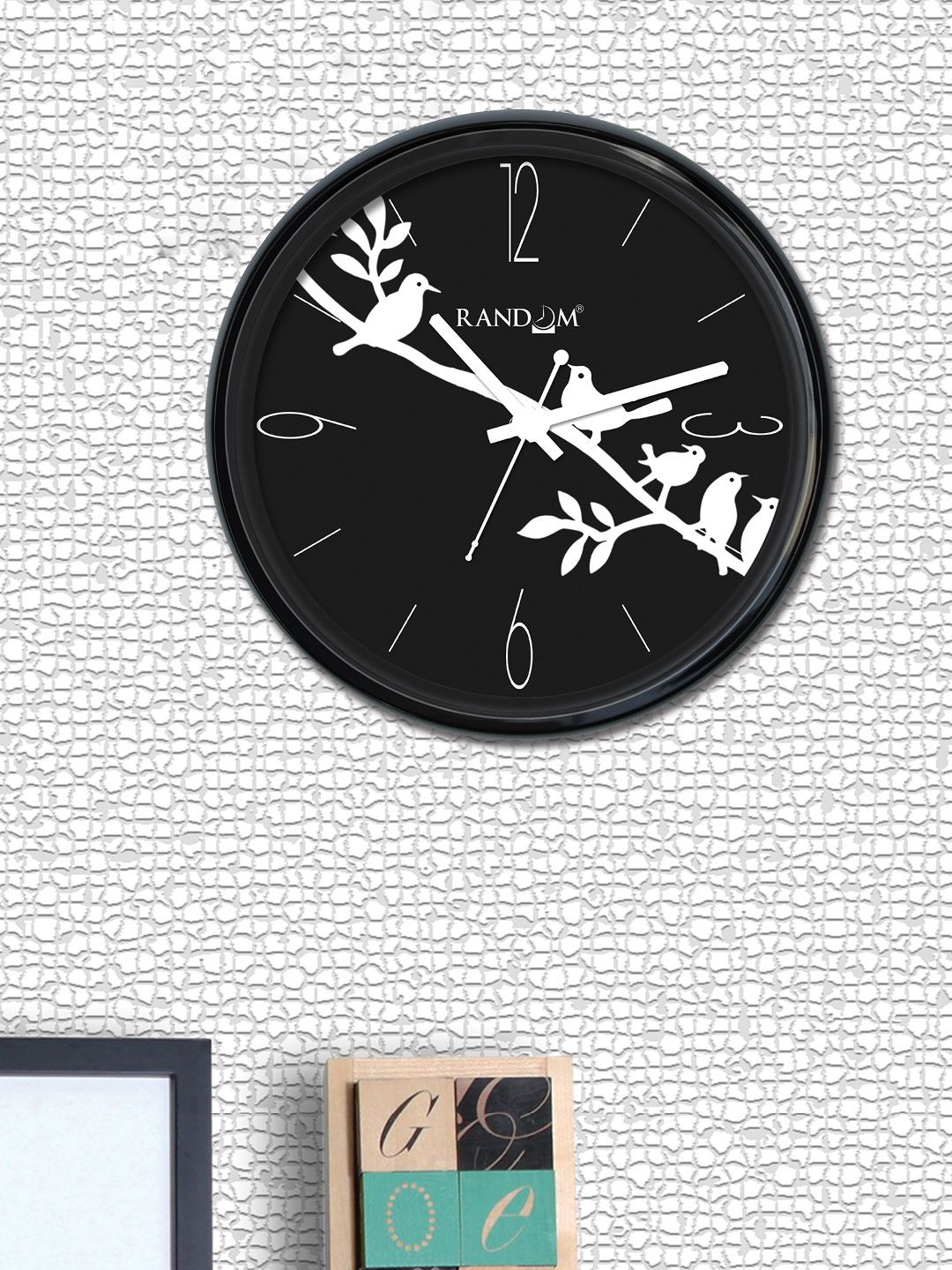 RANDOM Black & White Round Printed Analogue Wall Clock (30cm X 30cm X 2cm) Price in India