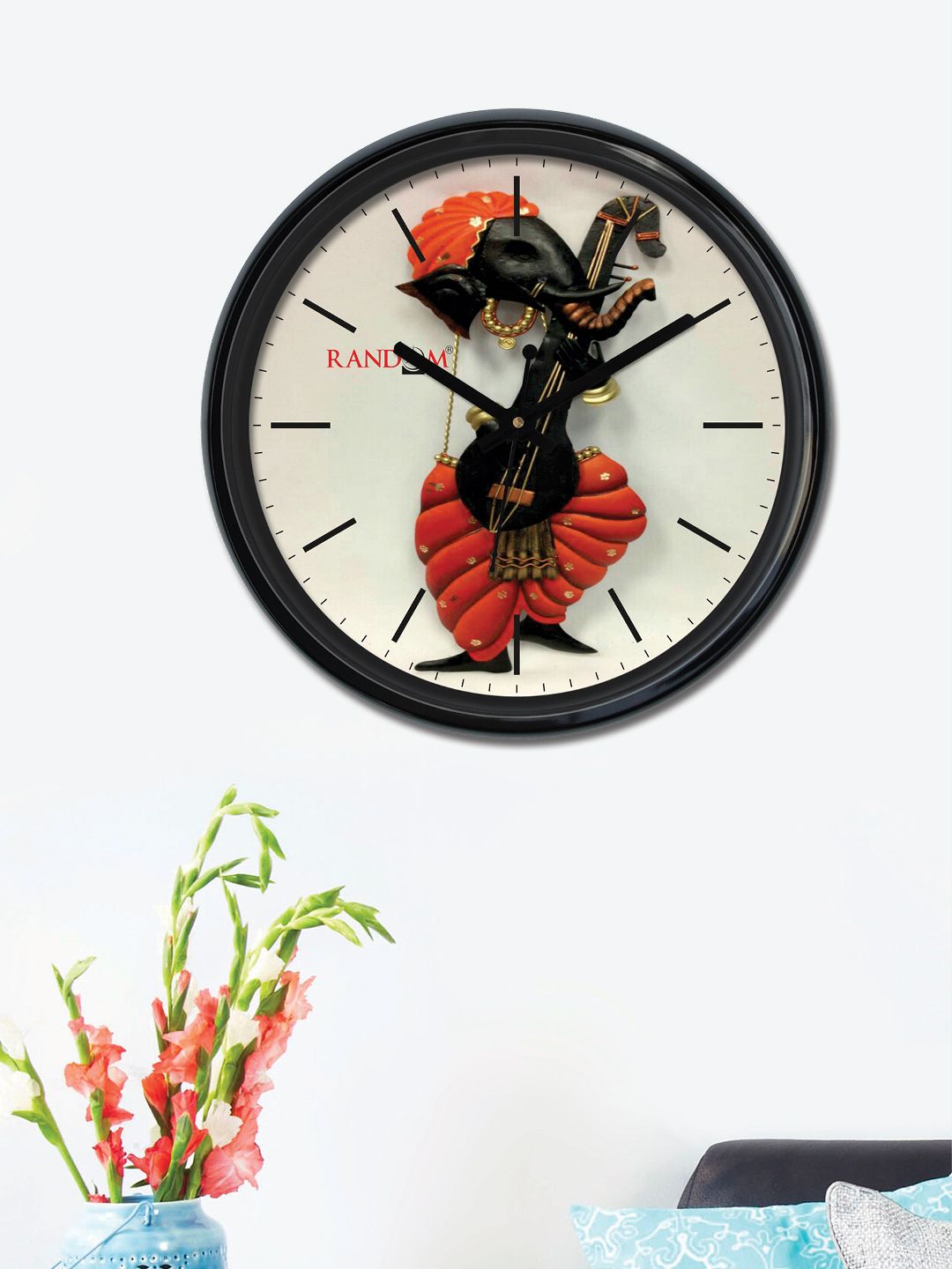 RANDOM Beige & Red Round Printed Analogue Wall Clock Price in India