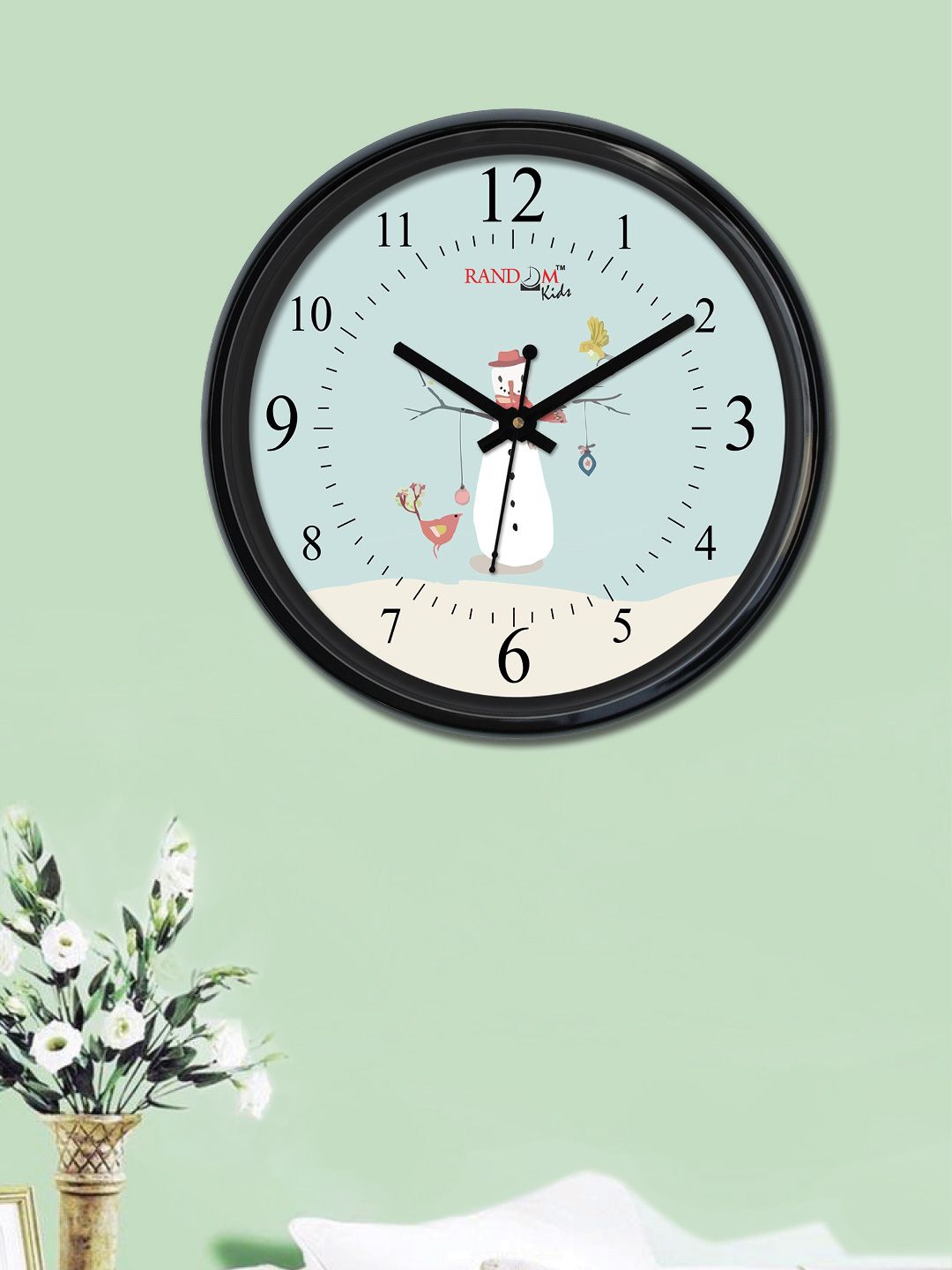 RANDOM Sea Green & Off-White Round Printed Analogue Wall Clock Price in India