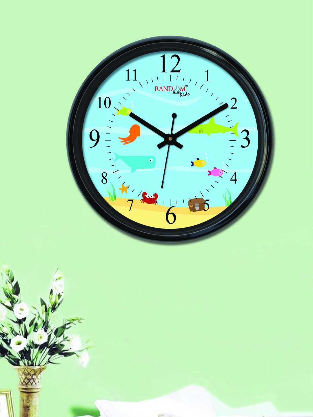 RANDOM Turquoise Blue Round Printed Analogue Wall Clock Price in India