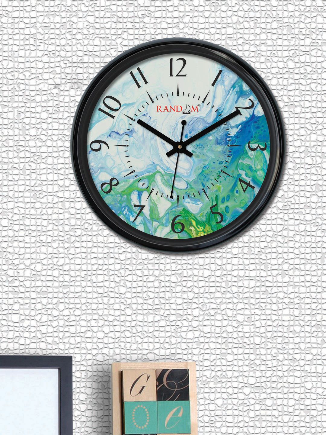 RANDOM Sea Green Round Printed Analogue Wall Clock (30cm X 30cm X 2cm) Price in India