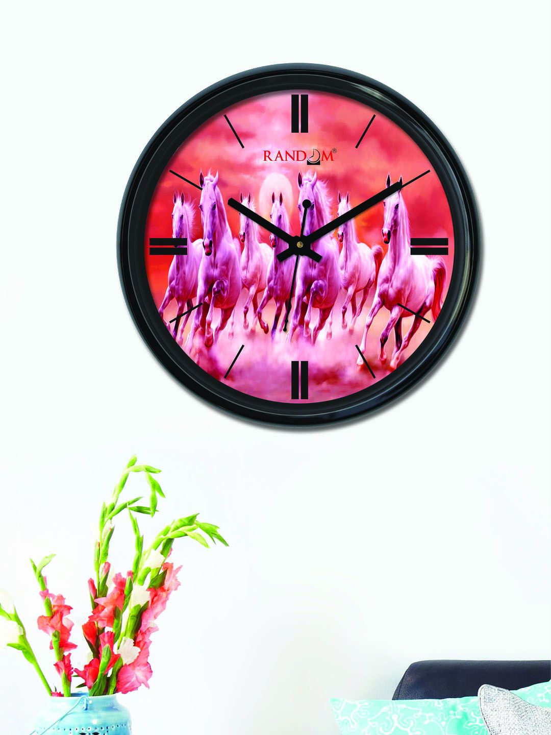 RANDOM Maroon & Pink Round Printed Analogue Wall Clock Price in India