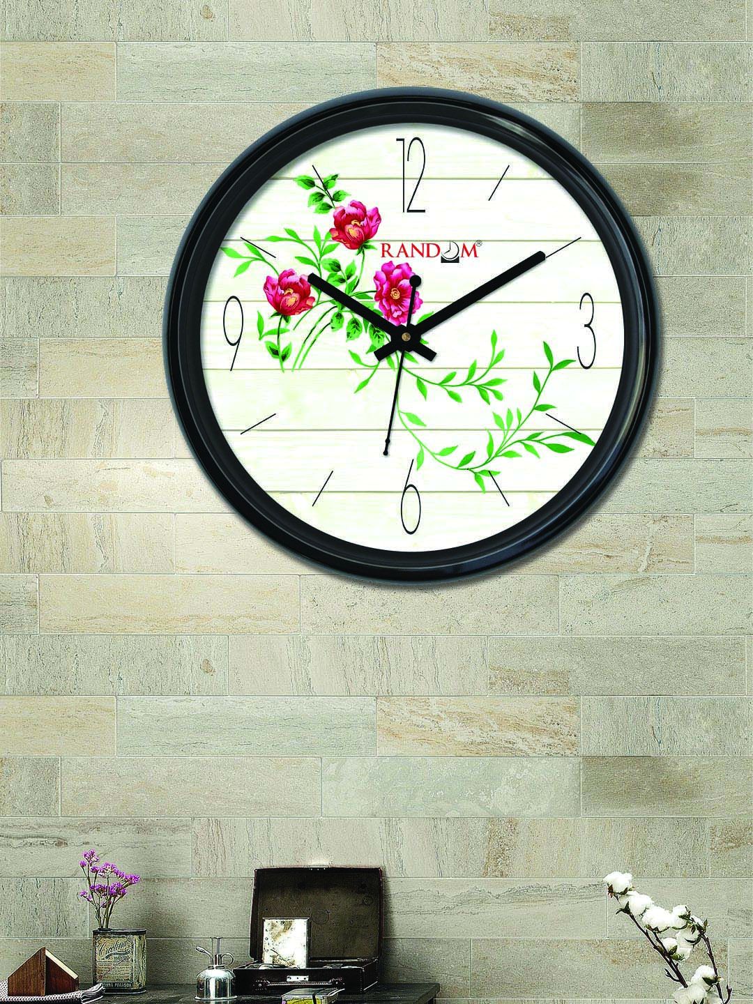 RANDOM White & Green Round Printed 30cm Analogue Wall Clock Price in India