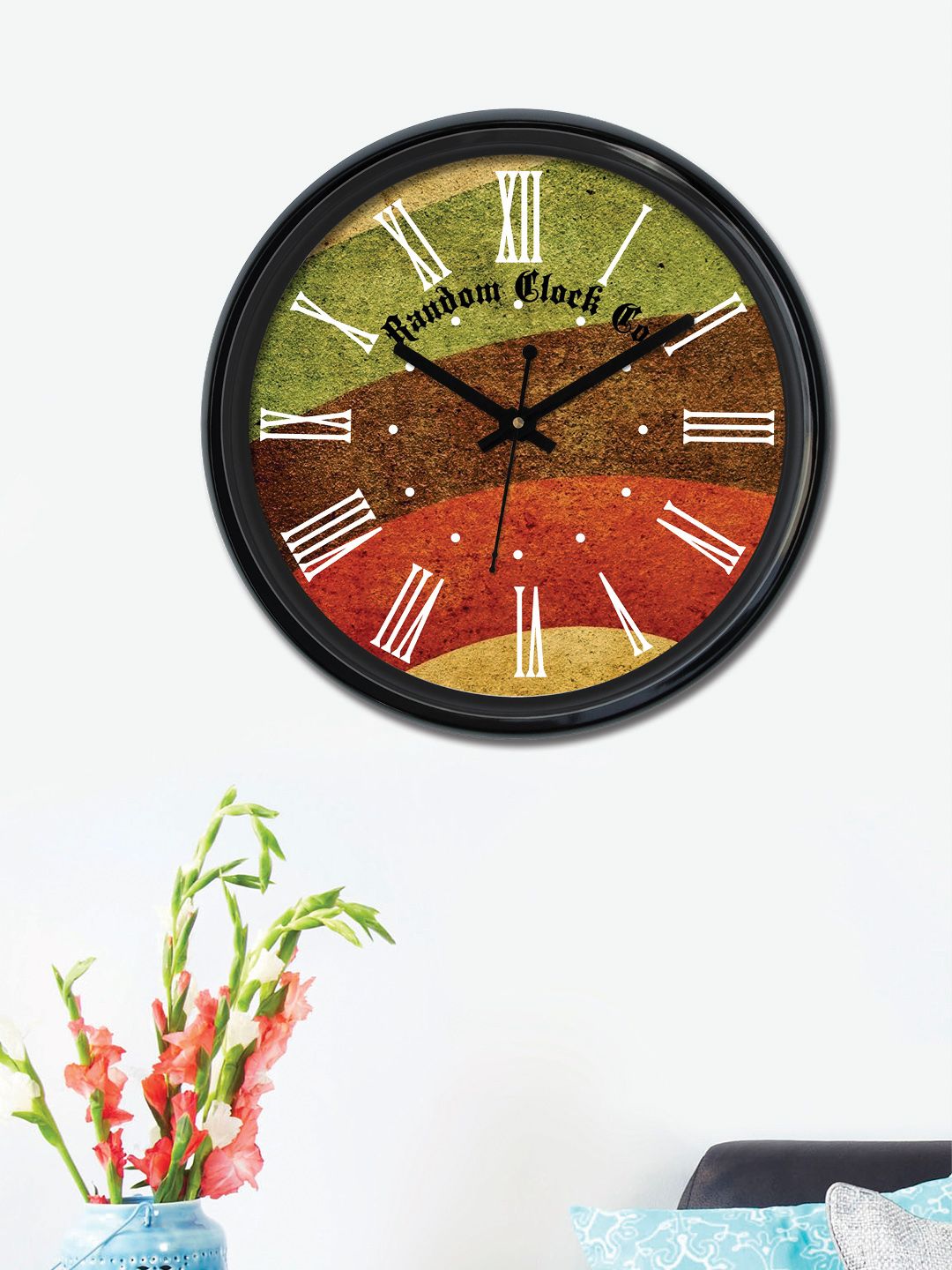 RANDOM Green & Coffee Brown Round Solid Analogue Wall Clock Price in India