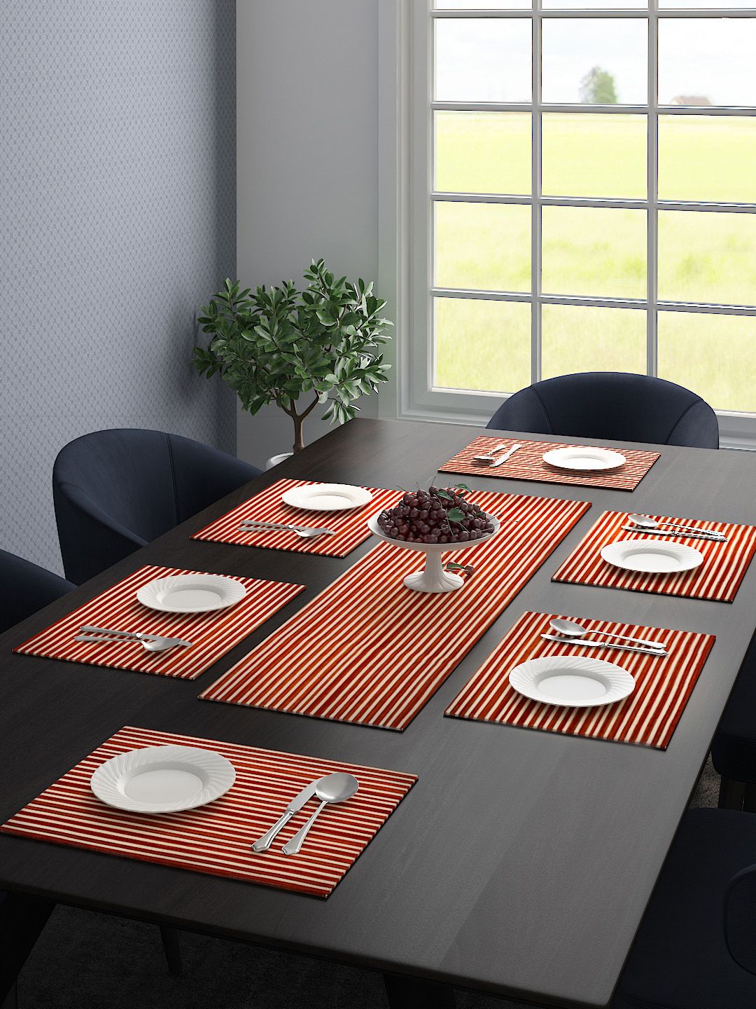Saral Home Set of 7 Red Striped Table Placemats Price in India