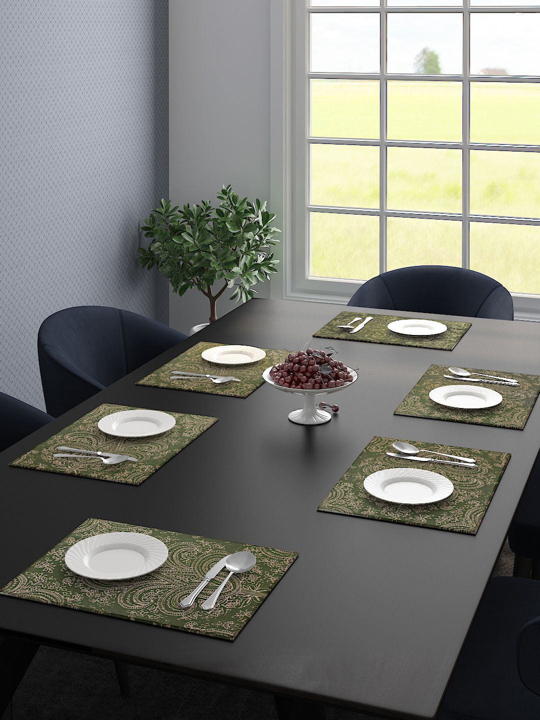 Saral Home Set of 6 Green Printed Velvet Table Placemats Price in India