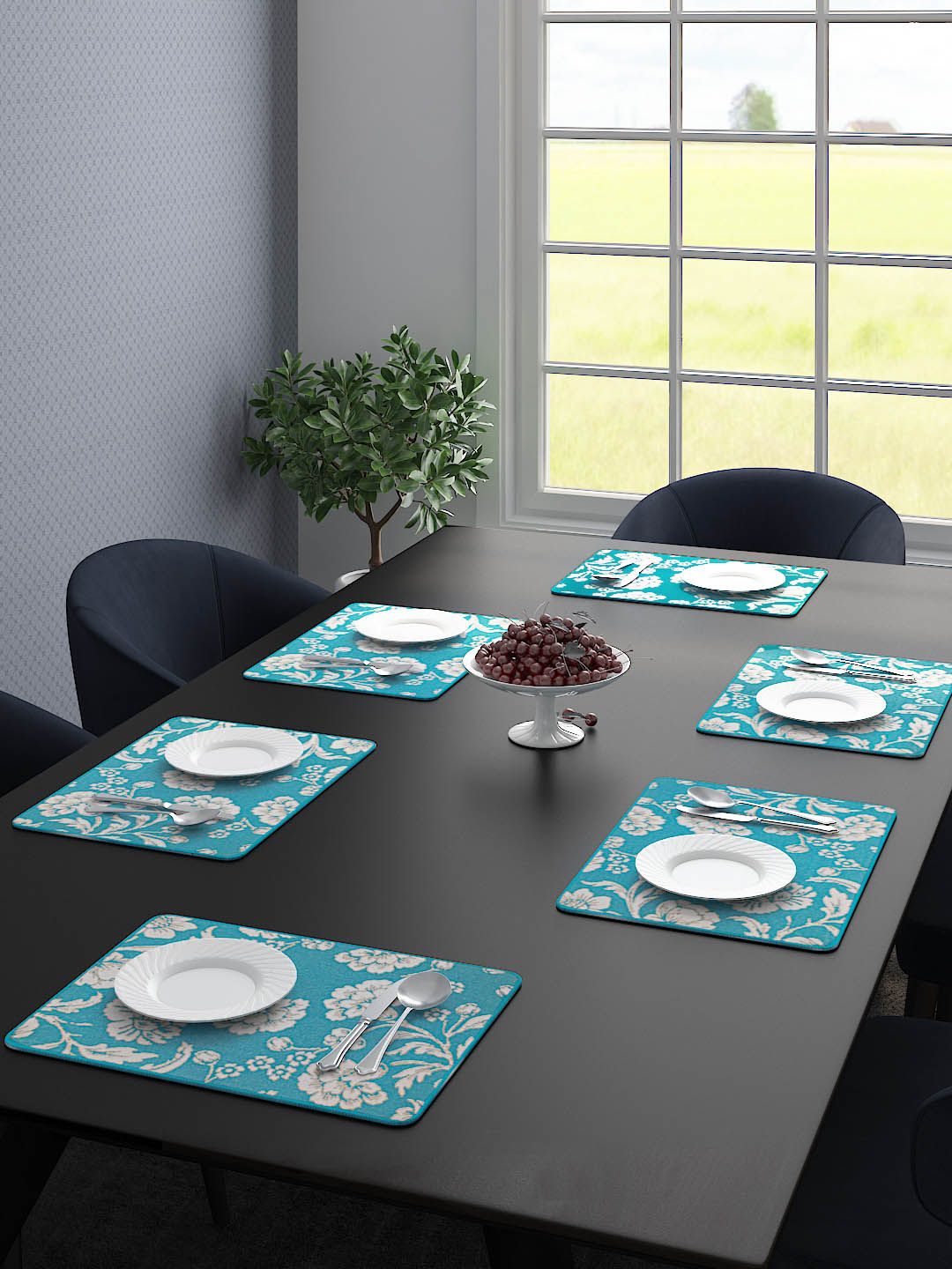 Saral Home Set of 6 Turquoise Blue Printed Table Placemats Price in India
