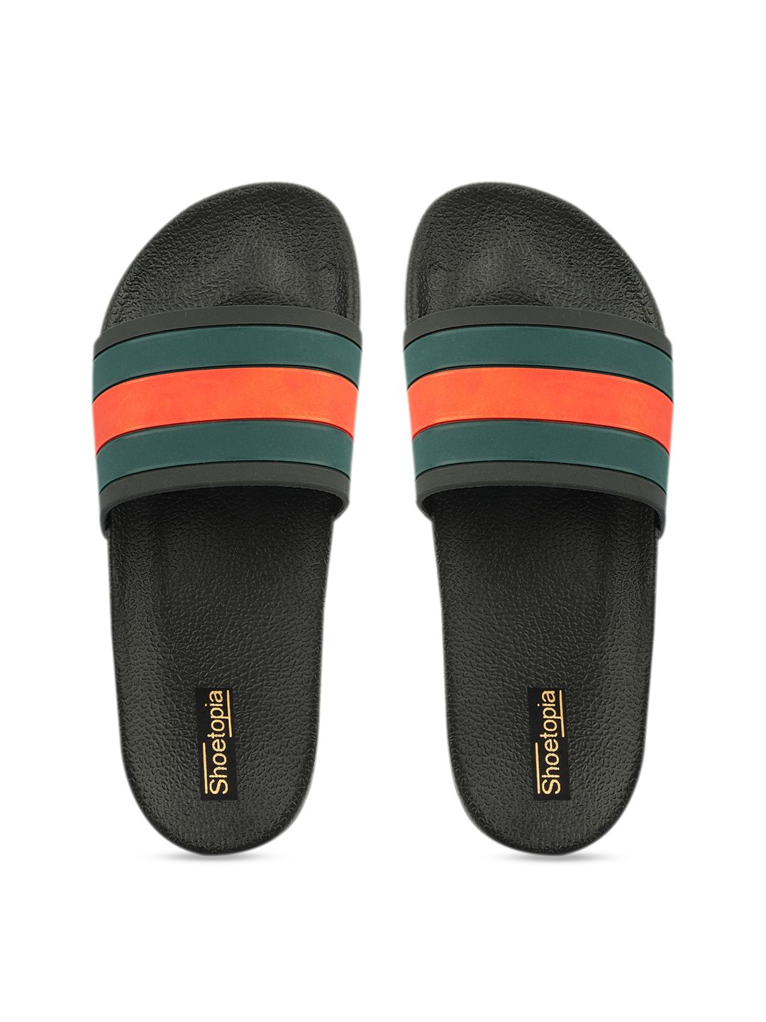 Shoetopia Women Black & Green Colourblocked Sliders Price in India