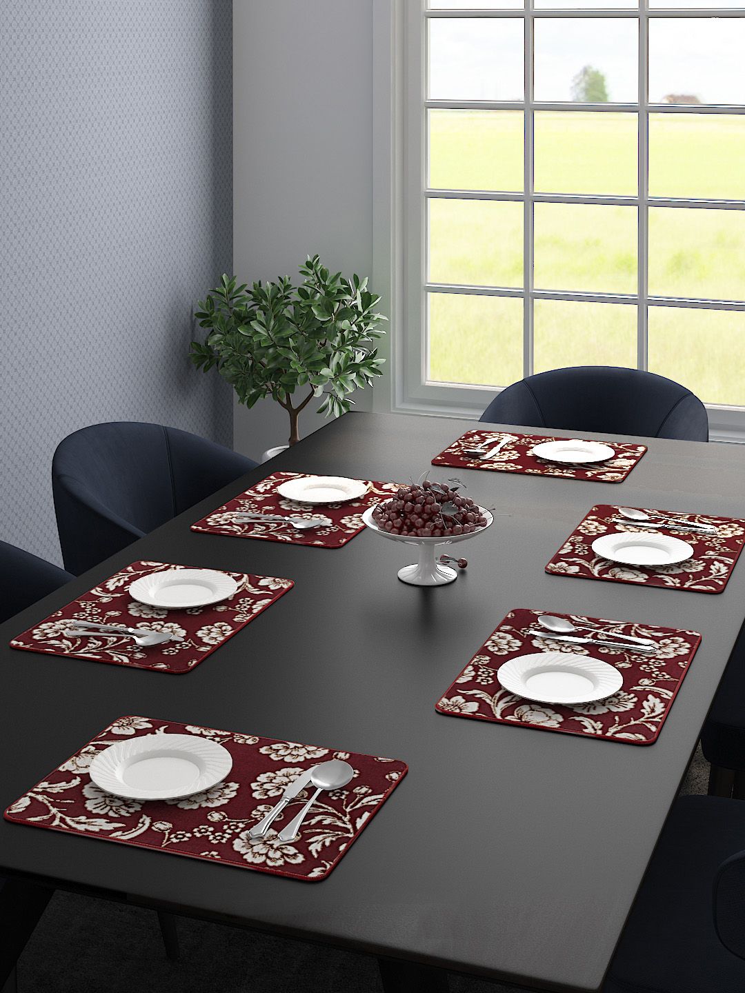 Saral Home Set of 6 Maroon Printed Table Placemats Price in India
