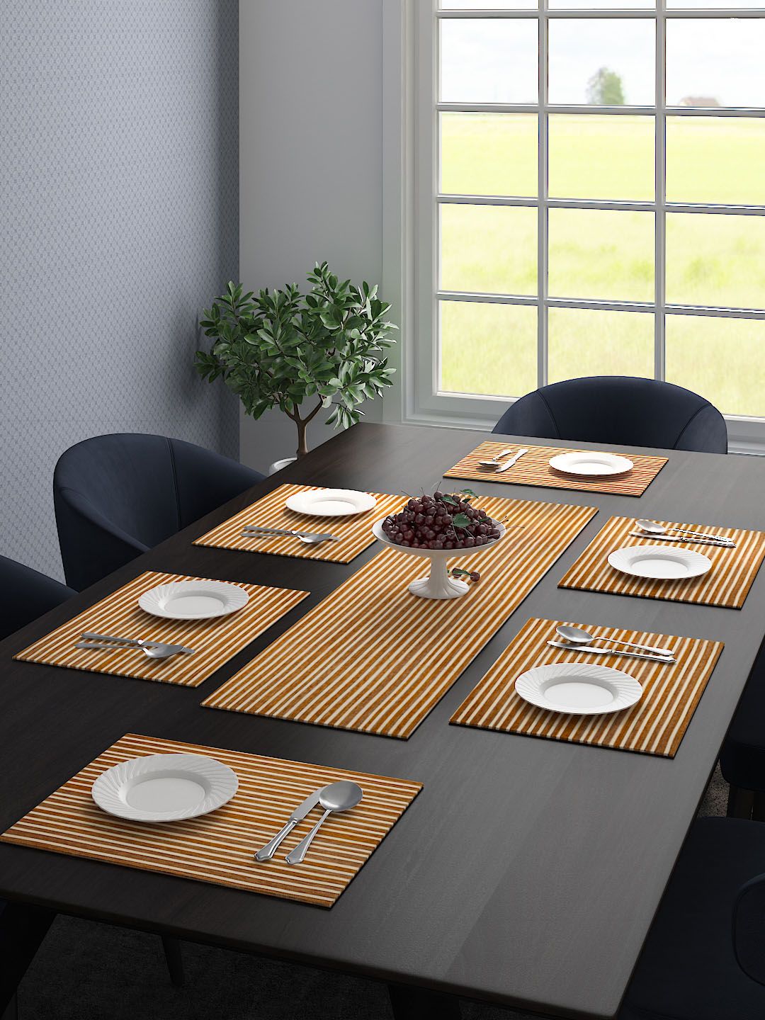 Saral Home Set of 7 Brown Striped Table Placemats Price in India