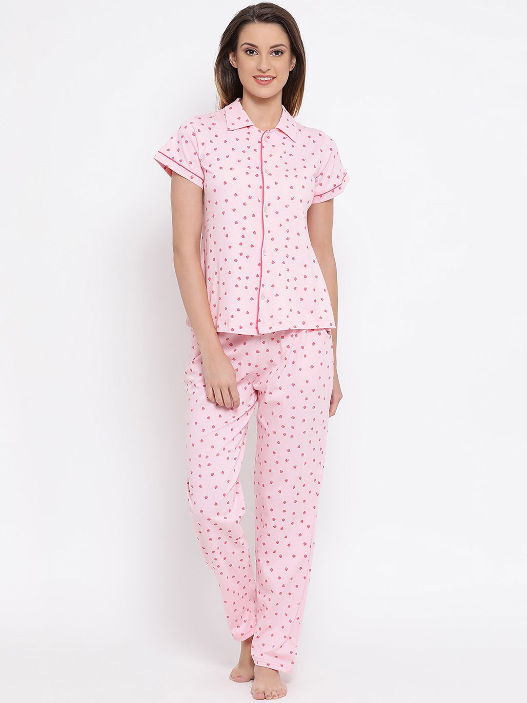 Clovia Women Pink Printed Night suit LS0025P22 Price in India
