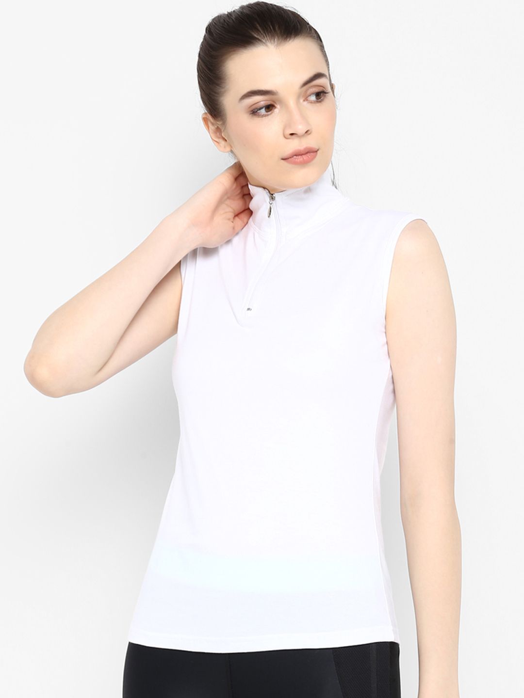 appulse Women White Solid High Neck T-shirt Price in India