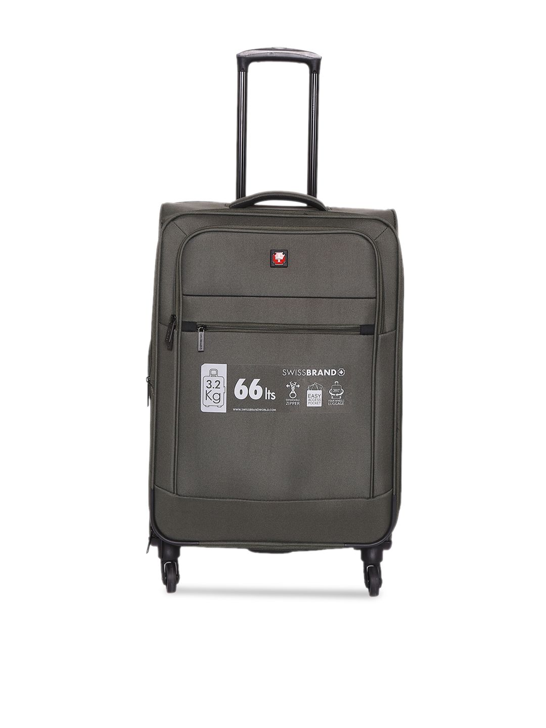 SWISS BRAND Olive Green Solid Barcelona Soft-Sided Cabin Trolley Bag Price in India