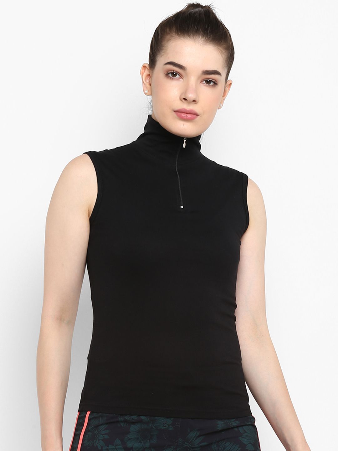 appulse Women Black Solid Slim-Fit High Neck T-shirt Price in India