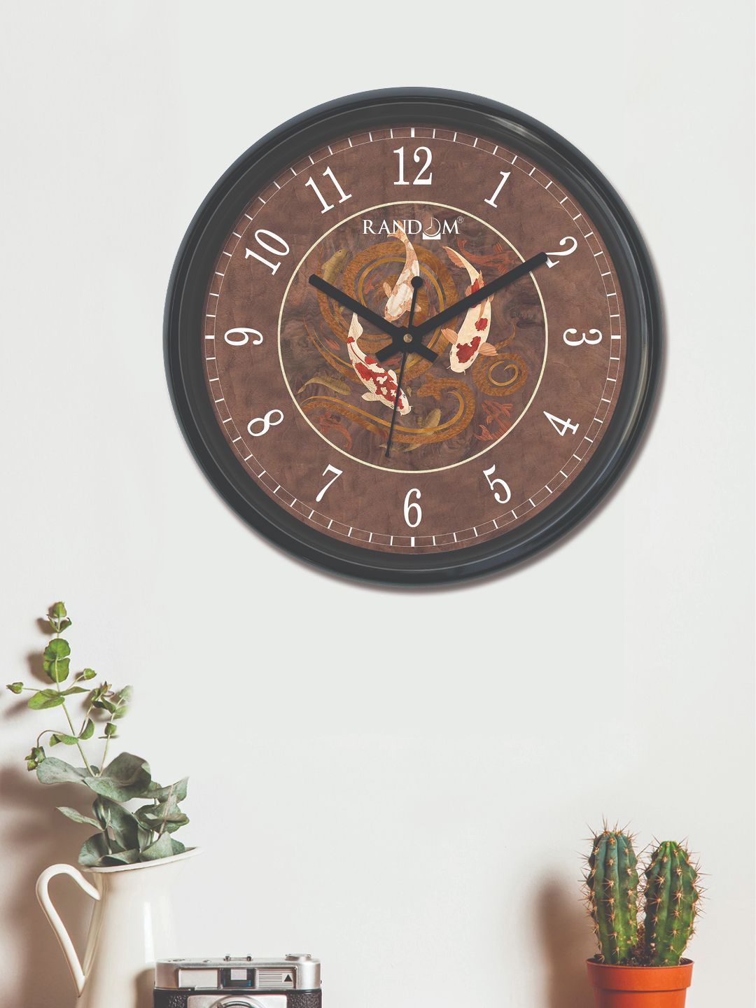 RANDOM Brown Round Printed Analogue Wall Clock (30 cm x 30 cm) Price in India