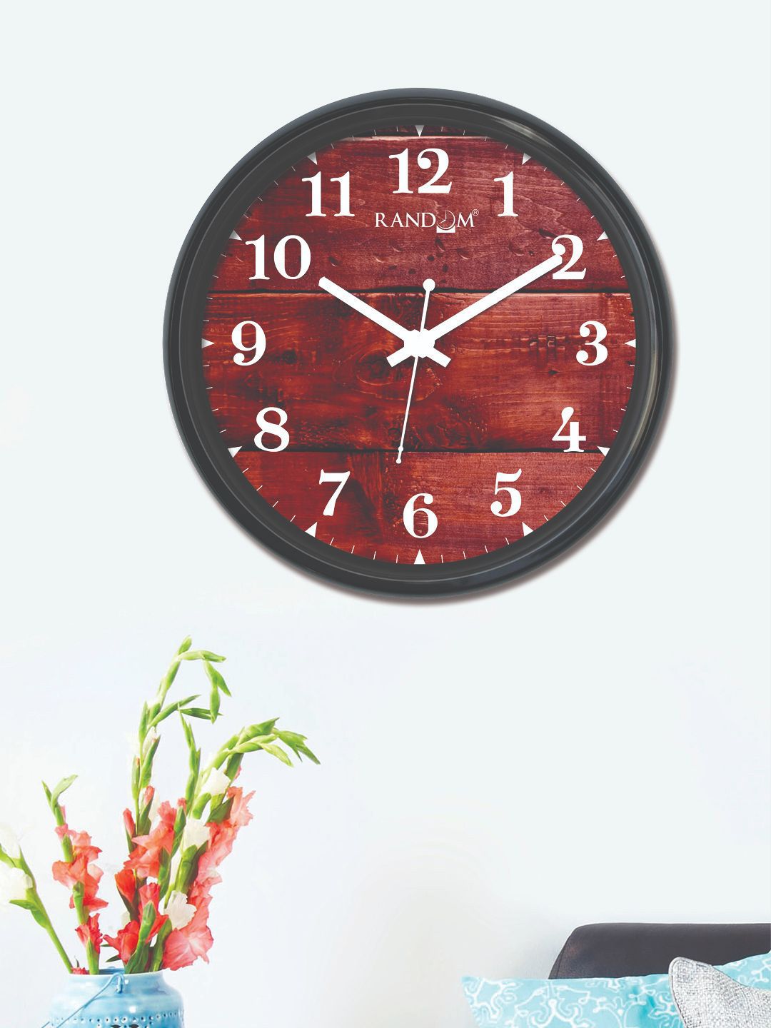 RANDOM Off-White & Maroon Round Printed Analogue Wall Clock (30 cm x 30 cm) Price in India