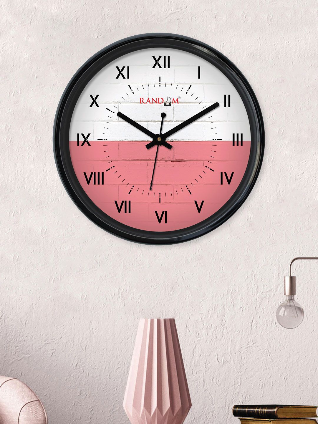 RANDOM Off-White & Coral Round Colourblocked Analogue Wall Clock (30 cm x 30 cm) Price in India