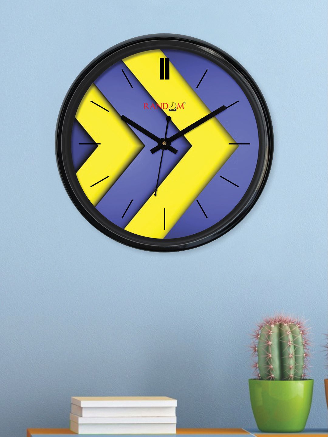 RANDOM Blue & Yellow Round Colourblocked Analogue Wall Clock (30 cm x 30 cm) Price in India