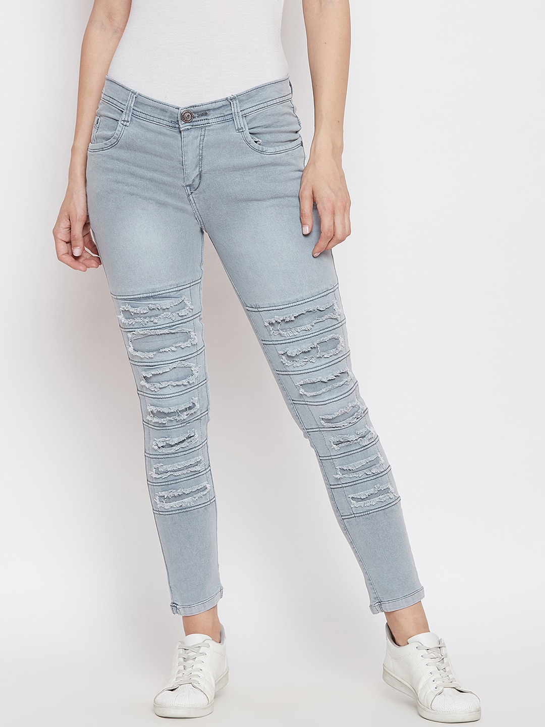 Nifty Women Grey Slim Fit Mid-Rise Highly Distressed Stretchable Jeans Price in India
