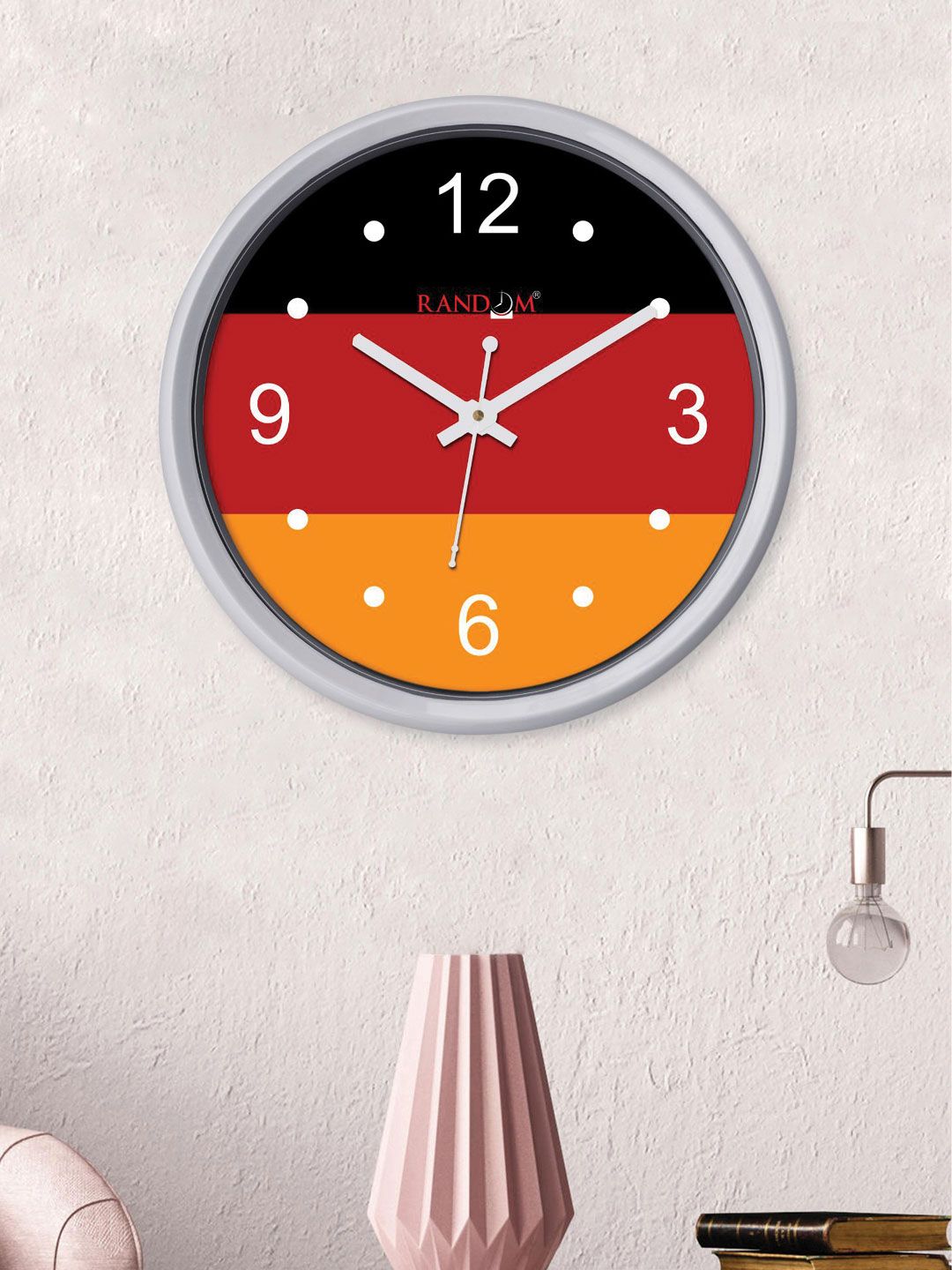 RANDOM Black & Red Round Colourblocked Analogue Wall Clock (30 cm x 30 cm) Price in India