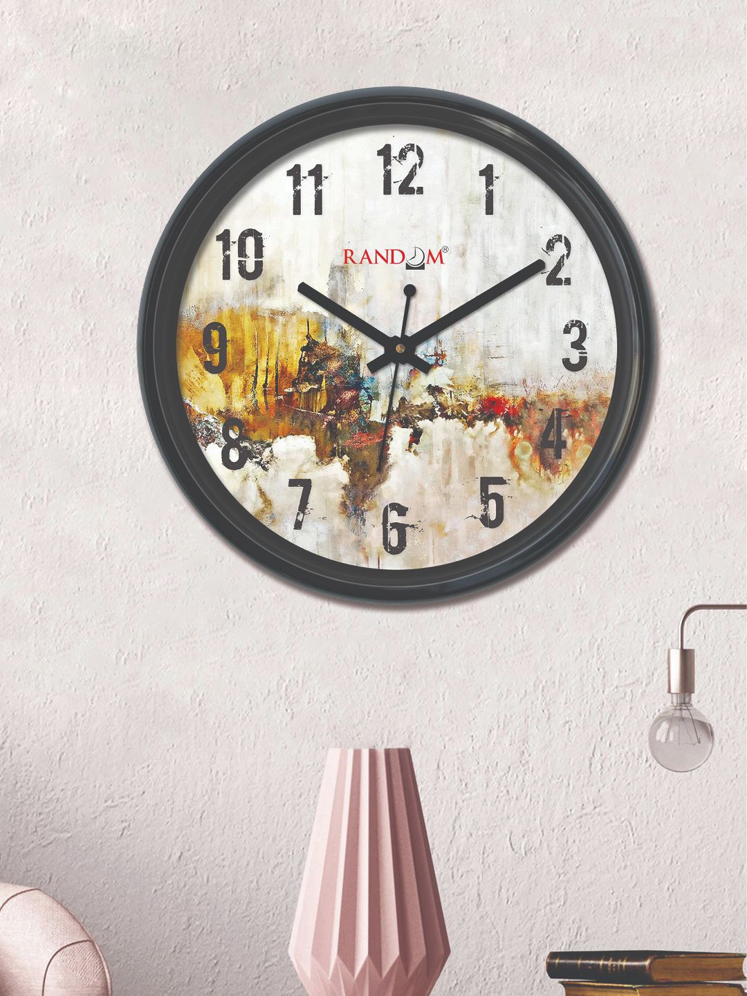 RANDOM Off-White & Mustard Yellow Round Printed Analogue Wall Clock (30 cm x 30 cm) Price in India